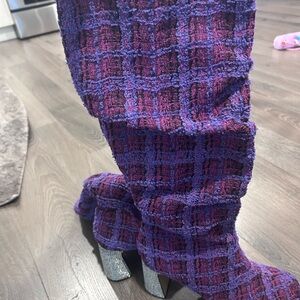 Betsey Johnson Purple Plaid Heeled Boots
